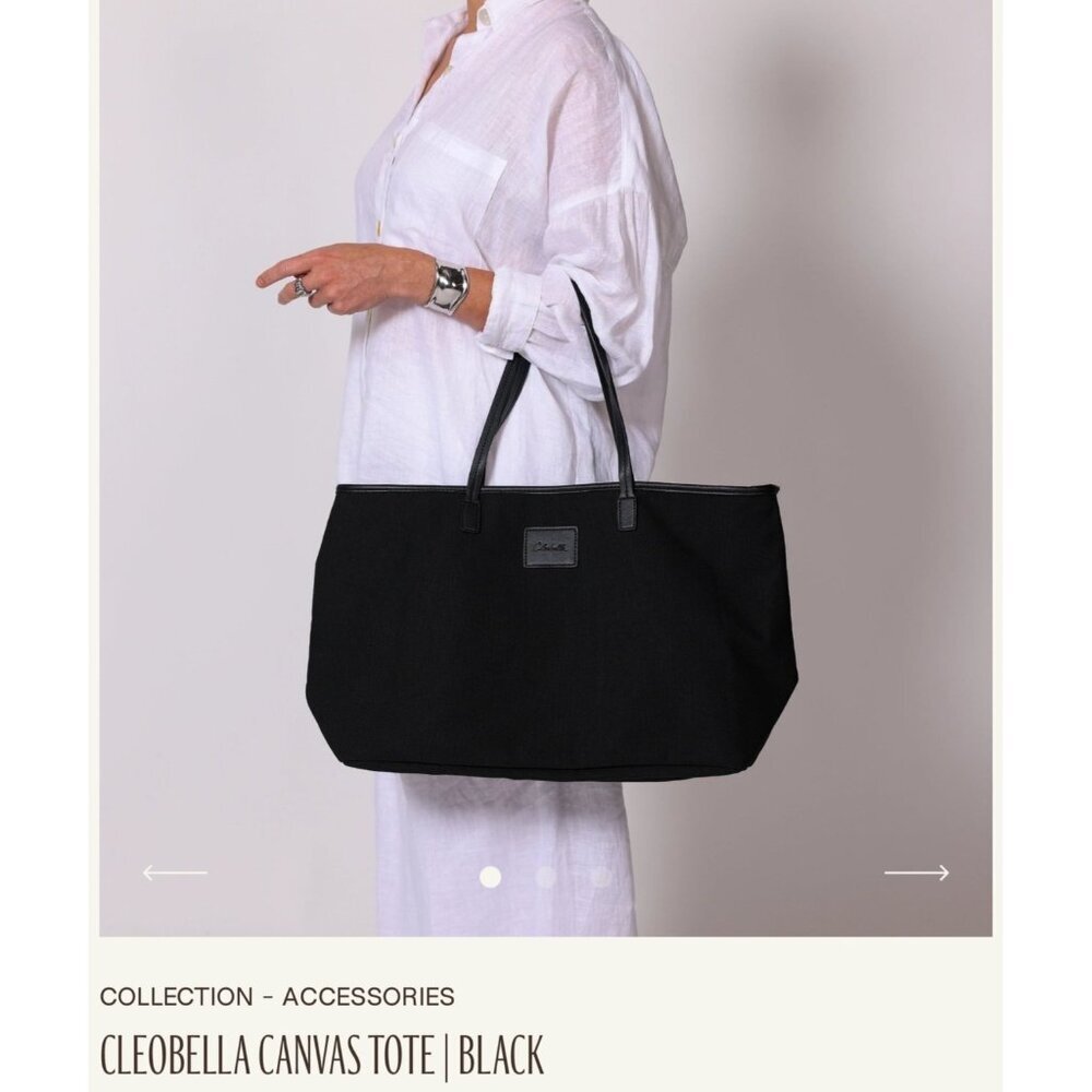NWOT Cleobella‎ Natural Canvas Vegan Leather Black Large  Tote Bag